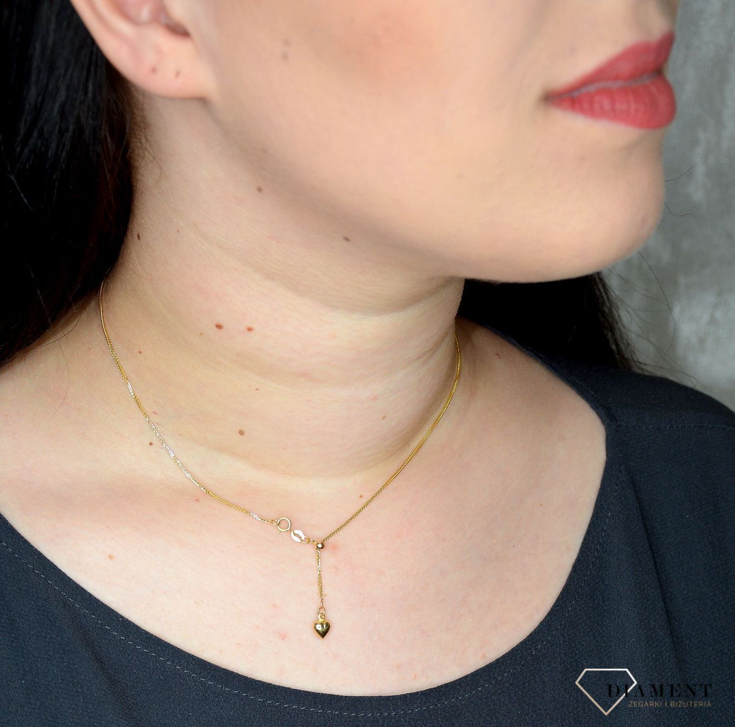 Złoty łańcuszek 585 krawacik z serduszkiem DIA-LAN-3148-585 1mm.jpg